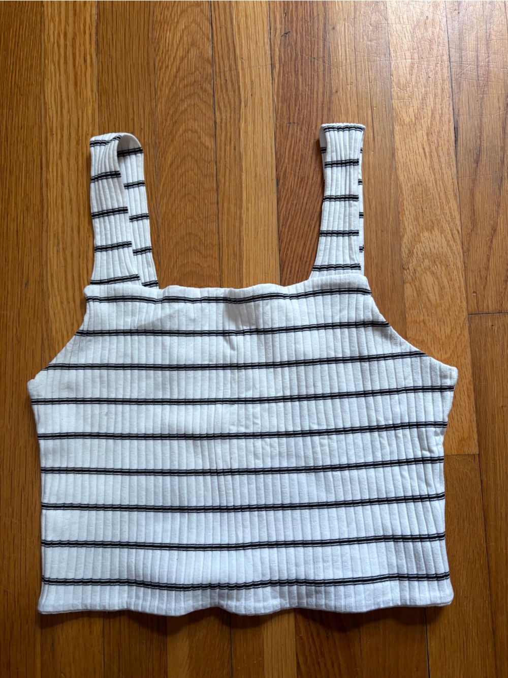American Eagle Outfitters White Ribbed Crop Tank with Black Stripes